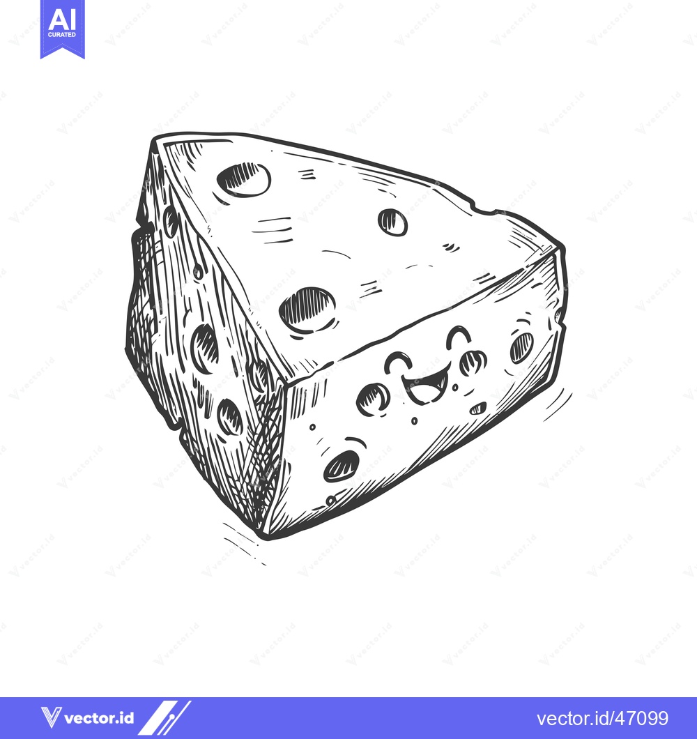 Premium Vector of Hand-Drawn Sketch of a Smiling Cheese Wedge with Holes