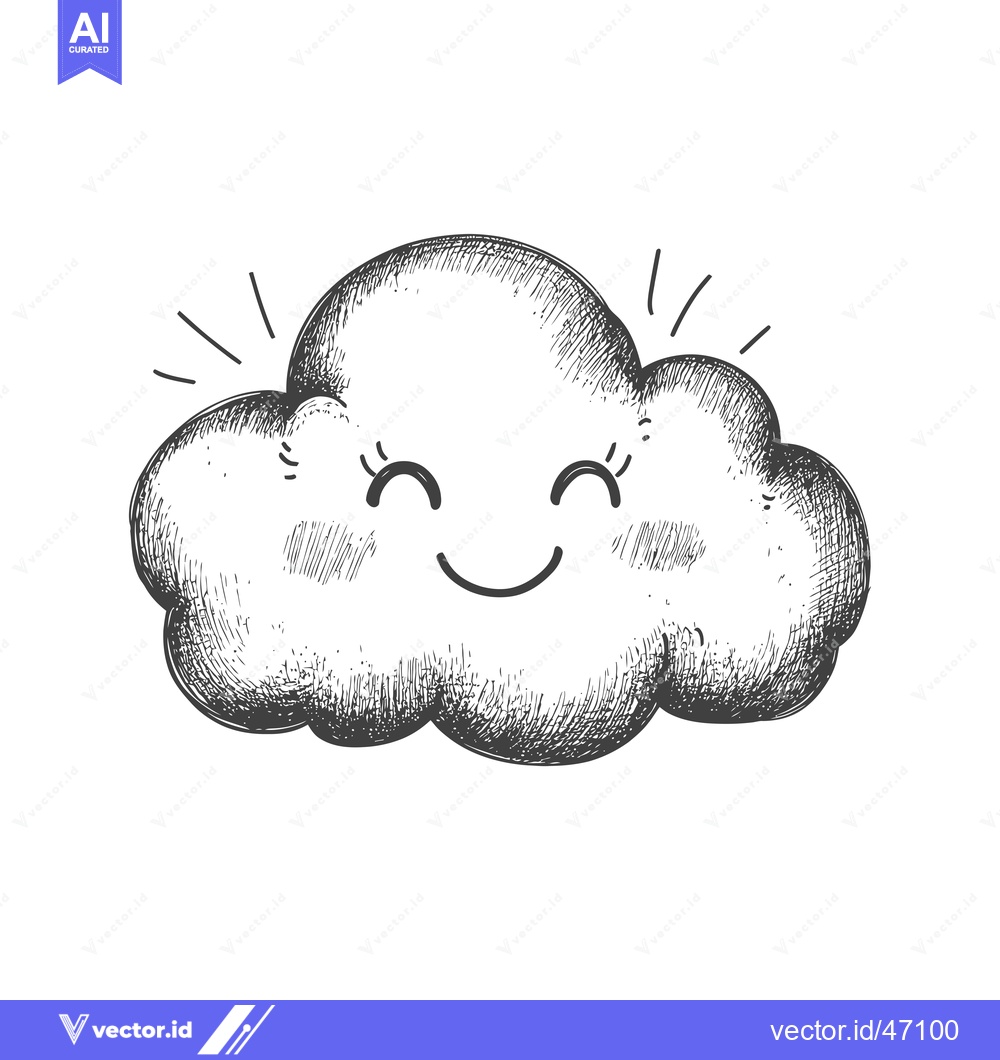 Premium Vector dari Hand-Drawn Sketch of a Smiling Cloud with Eyes