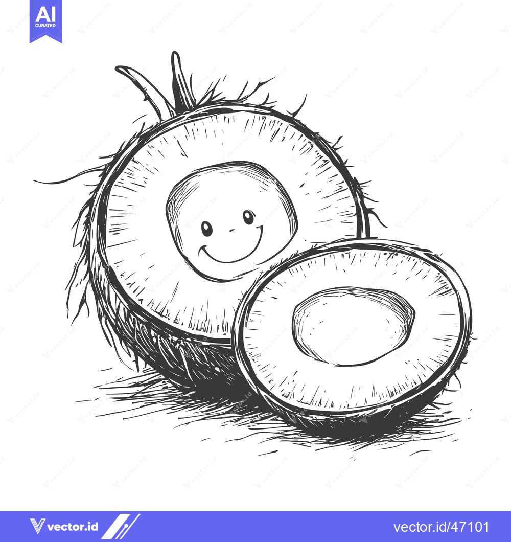 Premium Vector of Hand-Drawn Sketch of a Smiling Coconut with a Half-Shell