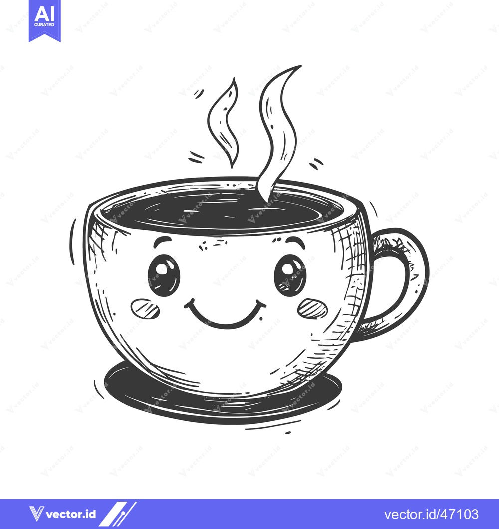 Premium Vector dari Hand-drawn Sketch of a Smiling Coffee Cup with Steam