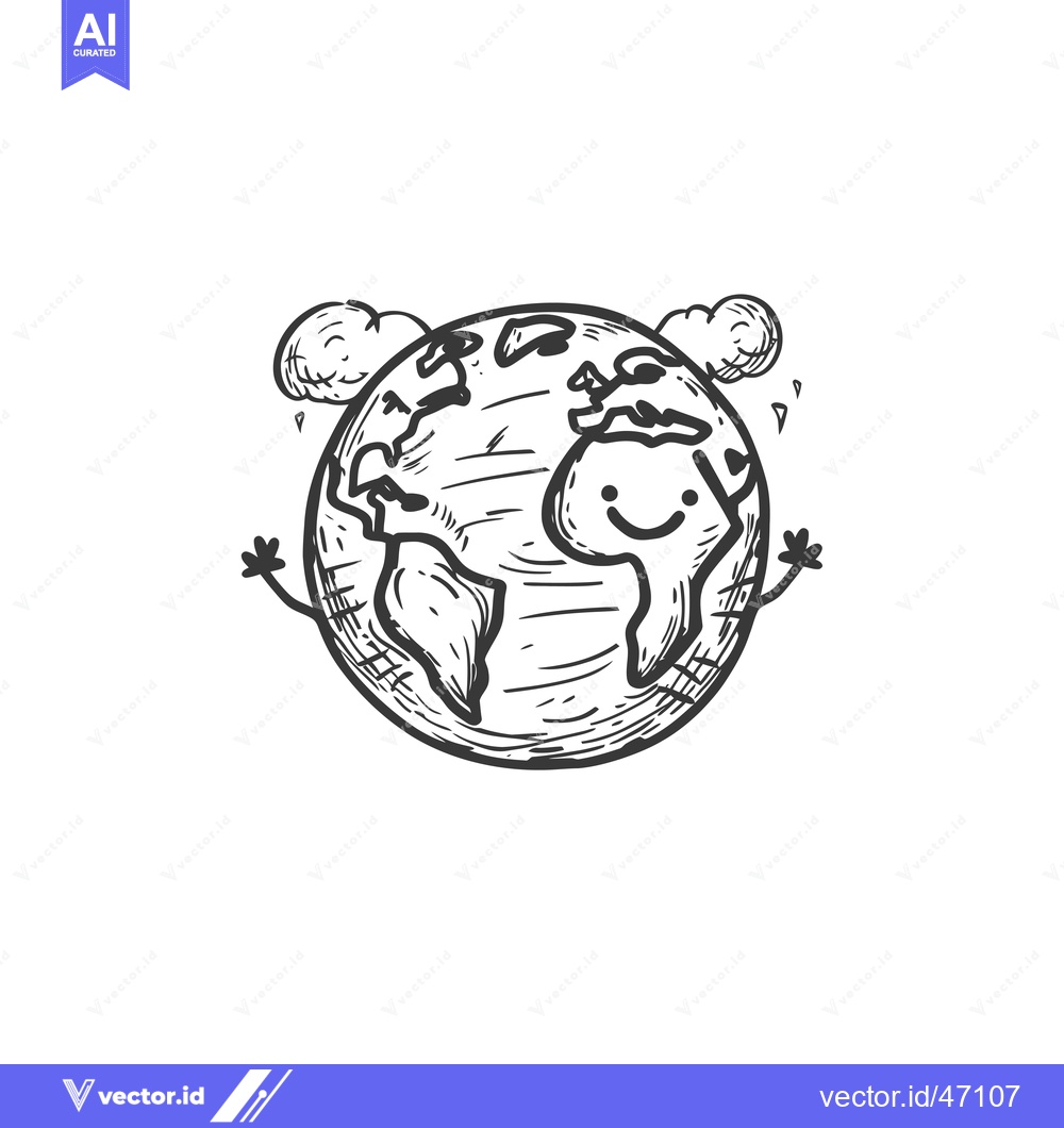 Premium Vector dari Hand-drawn Sketch of a Smiling Earth with Clouds