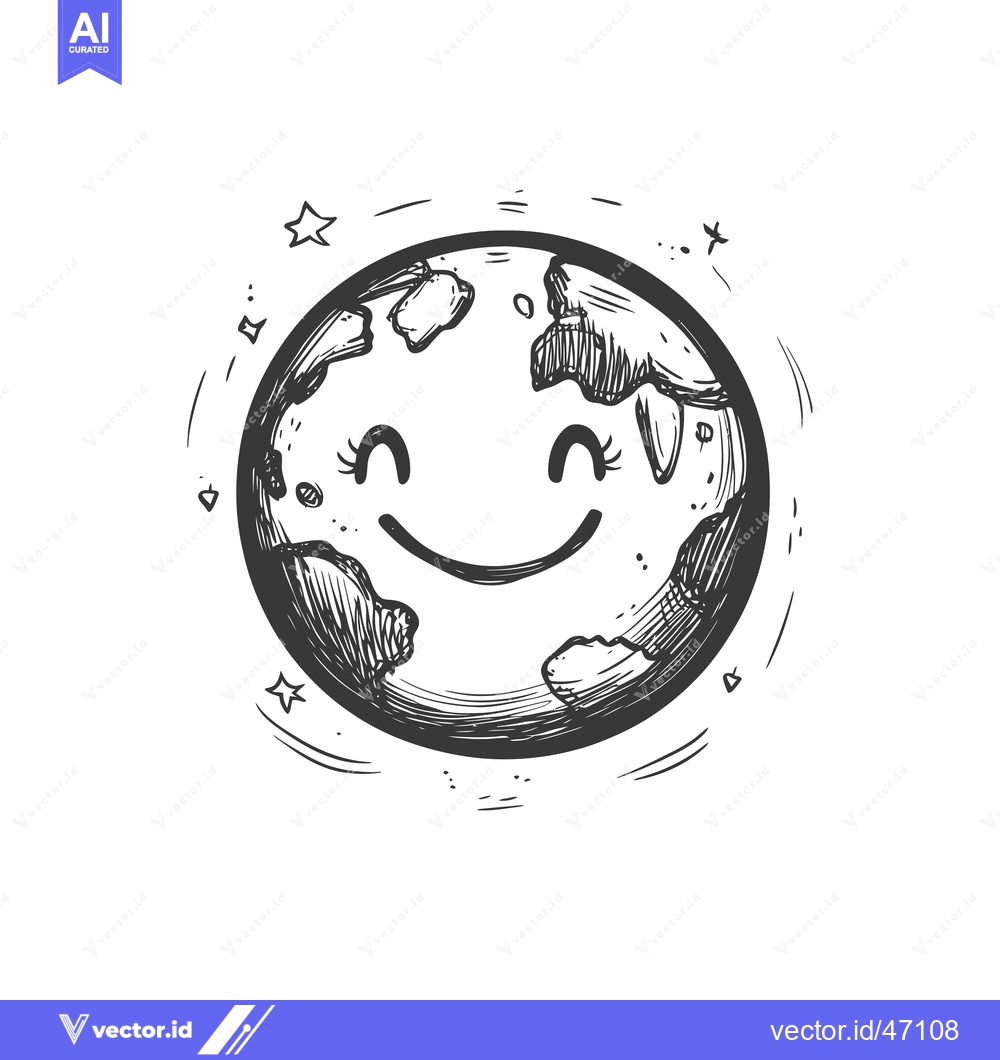 Premium Vector dari Hand-Drawn Sketch of a Smiling Earth with Stars