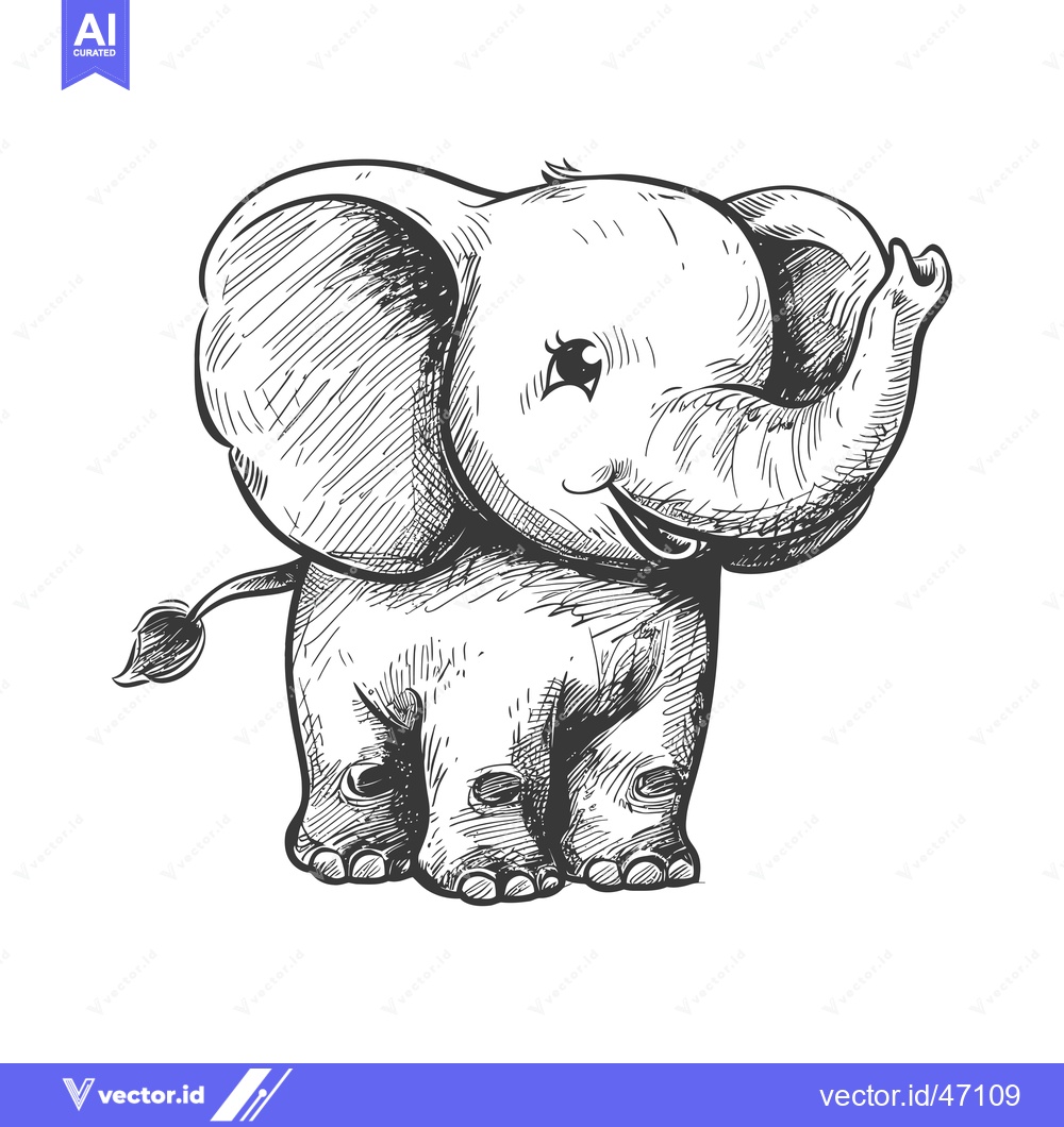 Premium Vector of Hand-Drawn Sketch of a Smiling Elephant Calf