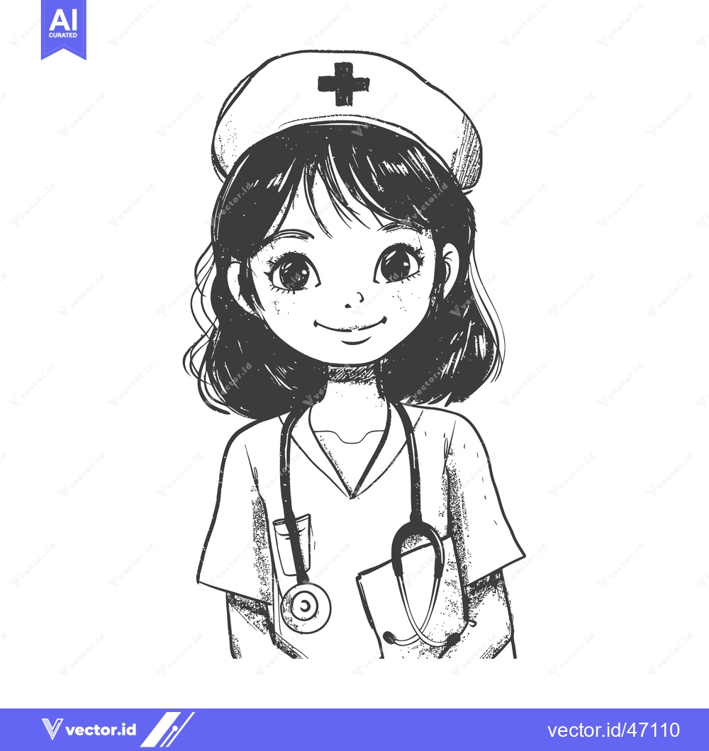 Premium Vector of Hand-Drawn Sketch of a Smiling Female Nurse