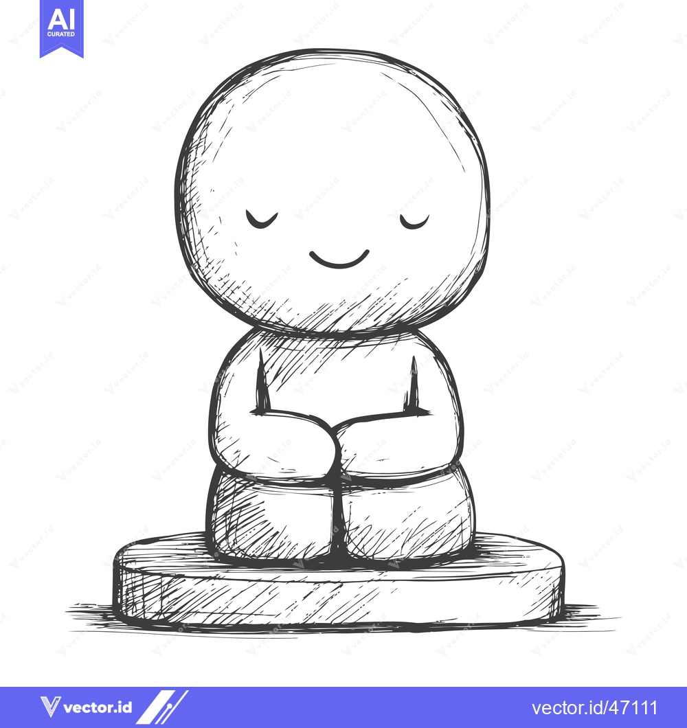 Premium Vector dari Hand-Drawn Sketch of a Smiling Figure in Meditation Pose