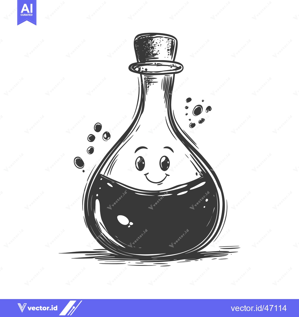 Premium Vector dari Hand-drawn Sketch of a Smiling Glass Bottle with a Cork