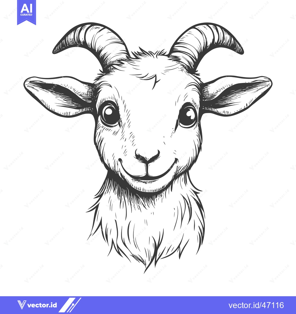 Premium Vector of Hand-Drawn Sketch of a Smiling Goat's Head
