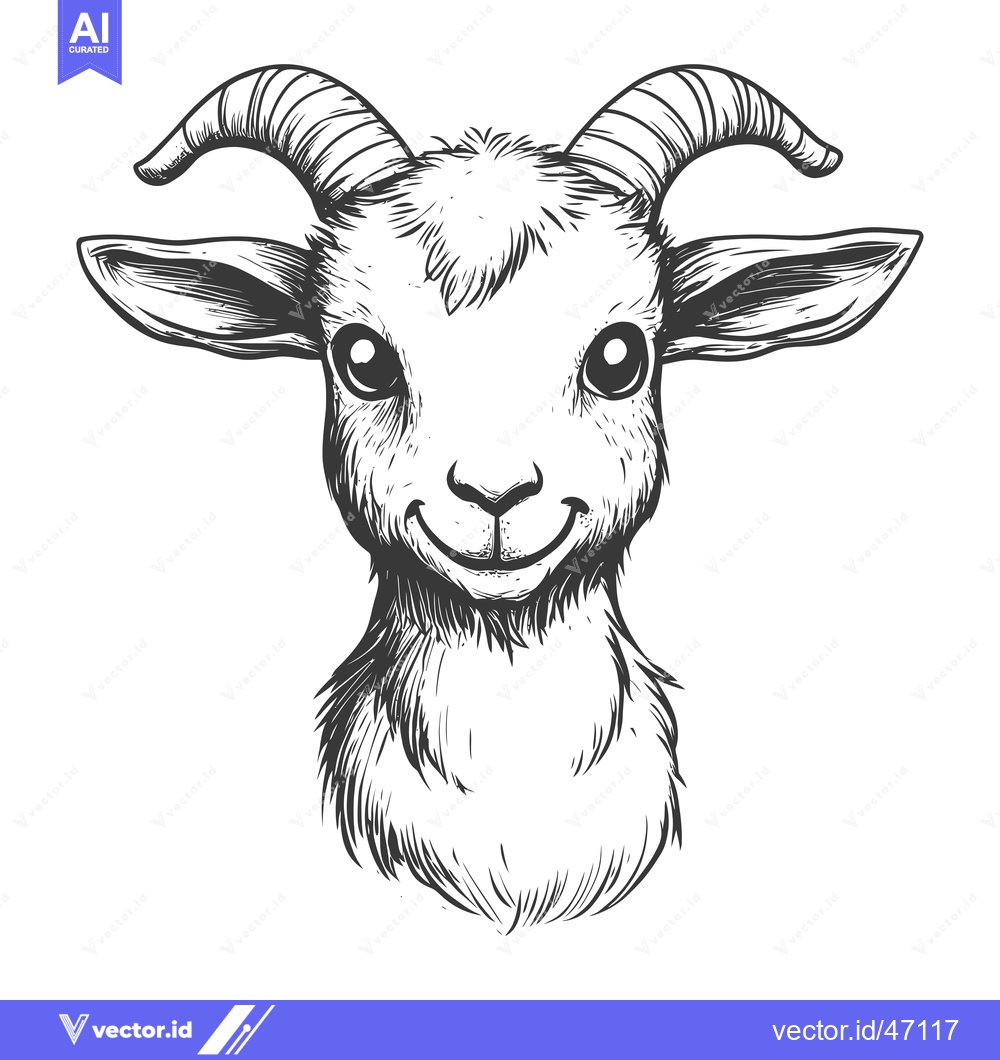 Premium Vector dari Hand-Drawn Sketch of a Smiling Goat with Horns
