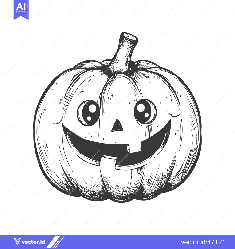 Premium Vector dari Hand-drawn sketch of a smiling jack-o-lantern with large eyes