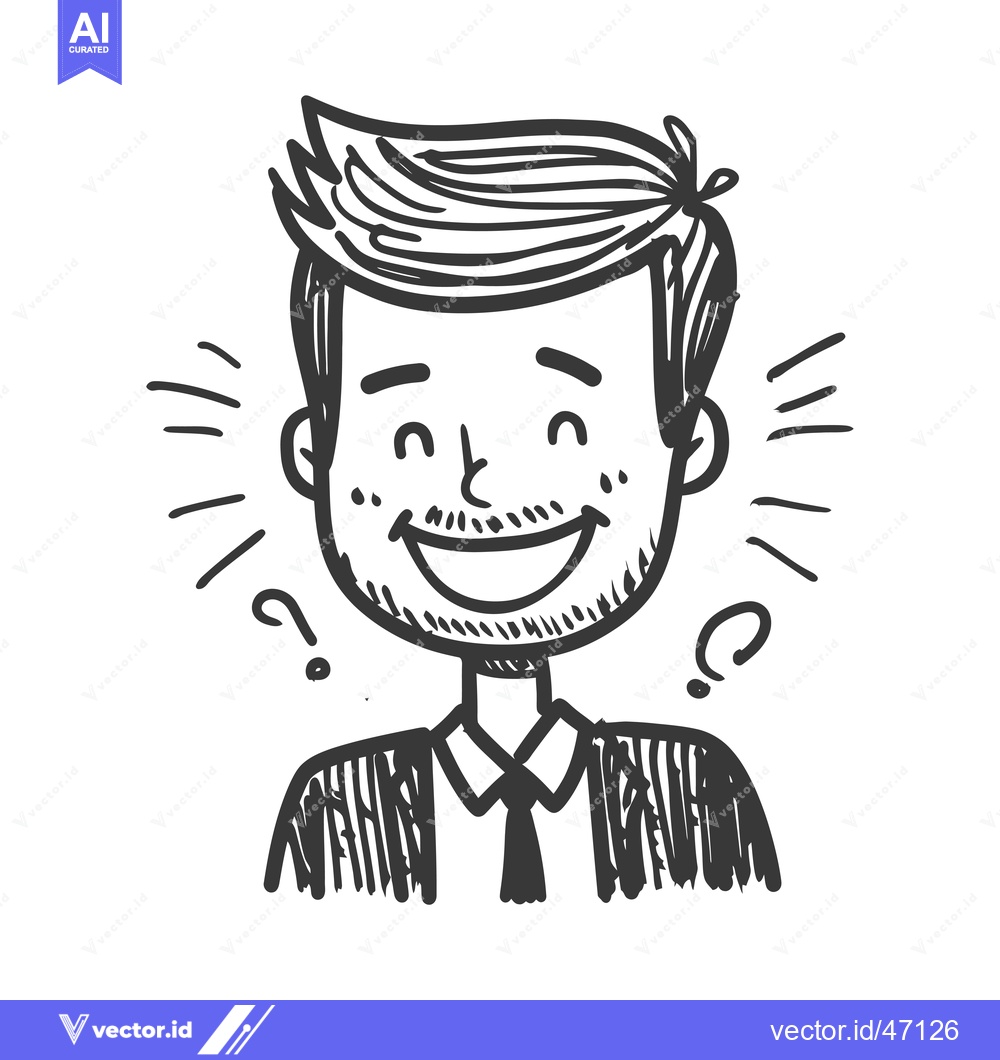 Premium Vector dari Hand-Drawn Sketch of a Smiling Man with Question Marks