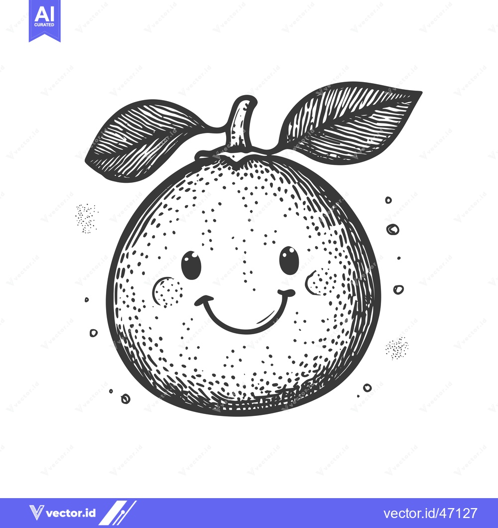 Premium Vector dari Hand-Drawn Sketch of a Smiling Orange with Leaves