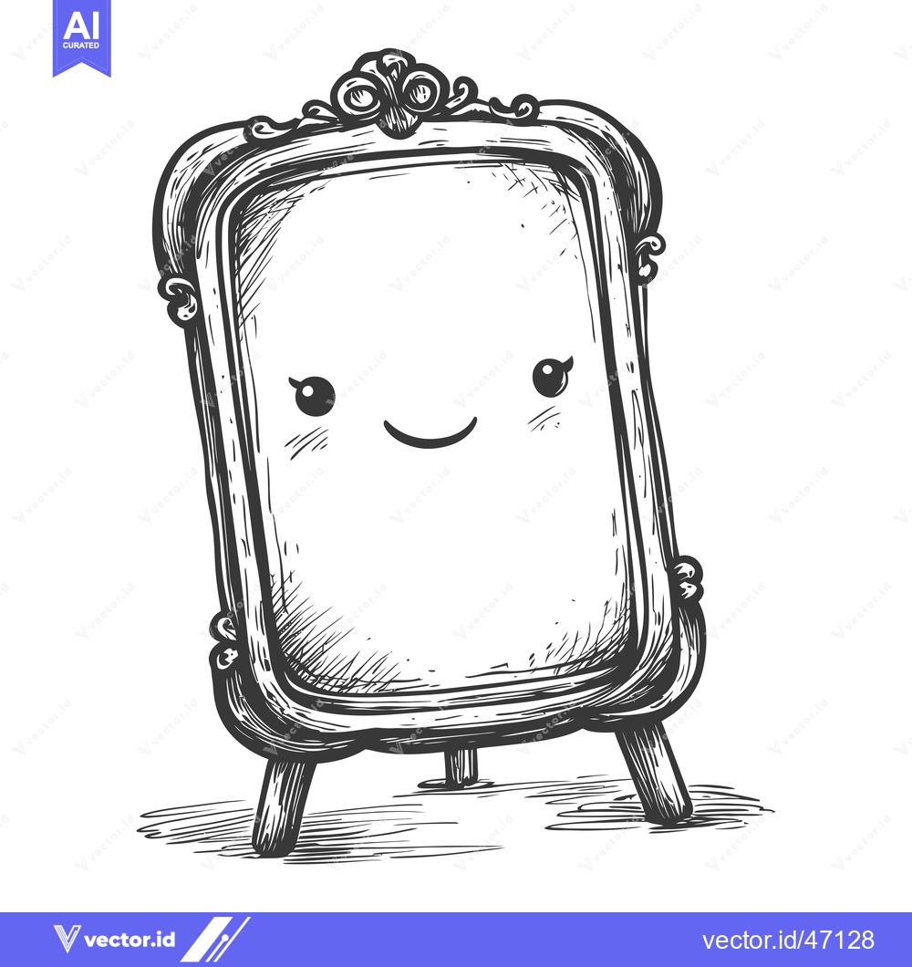 Premium Vector of Hand-drawn Sketch of a Smiling Ornate Mirror