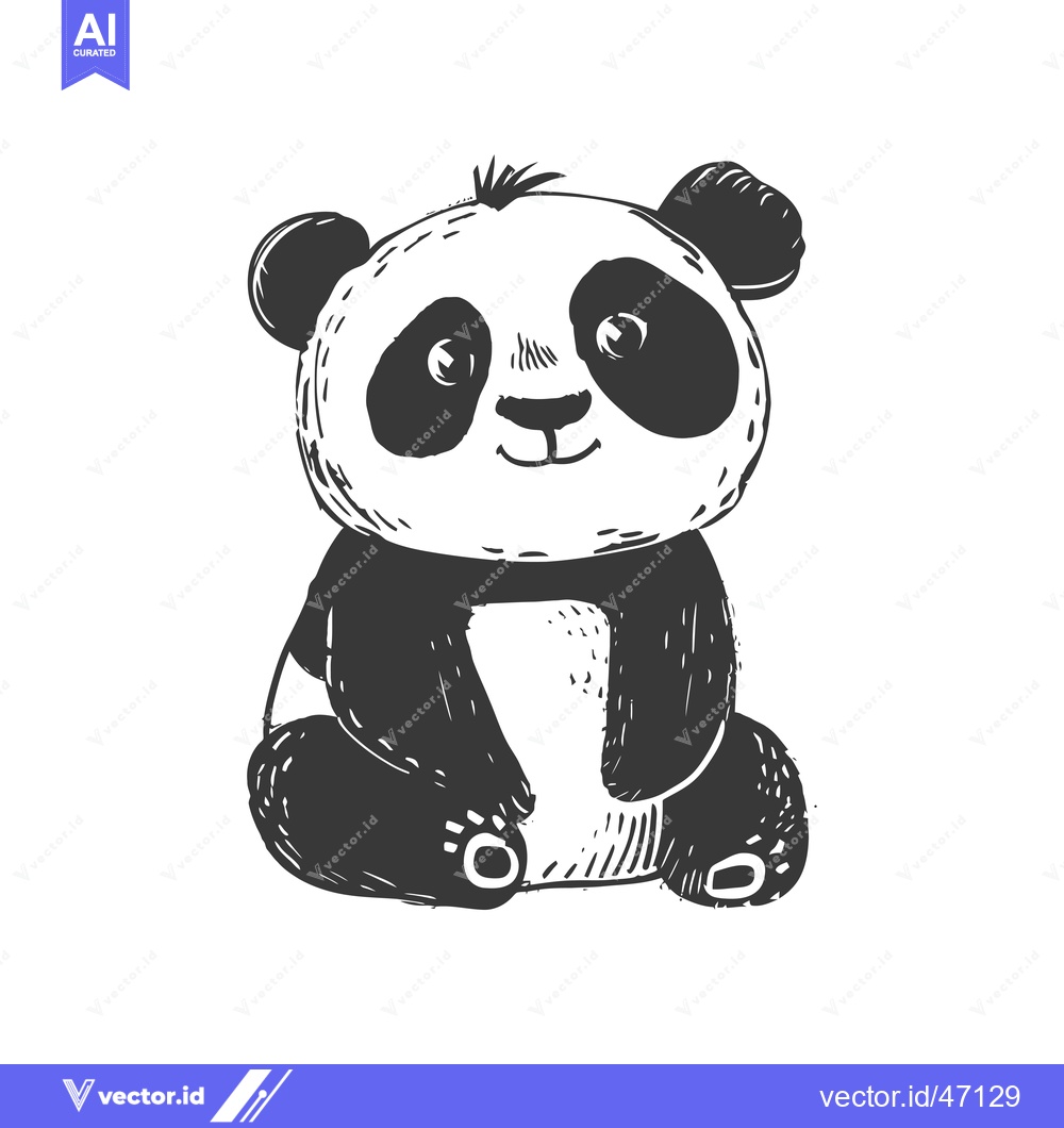 Premium Vector of Hand-drawn sketch of a smiling panda bear sitting on its haunches