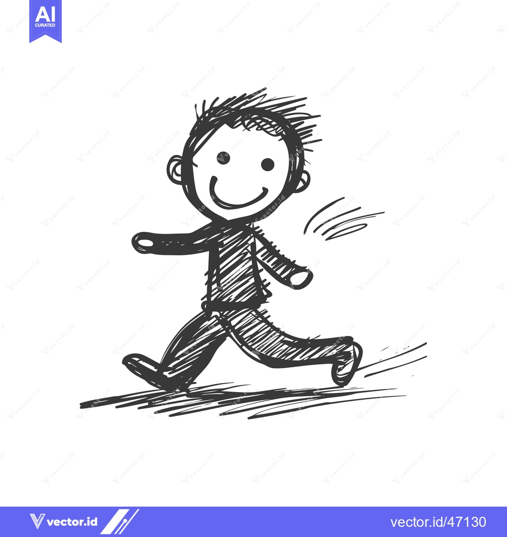 Premium Vector of Hand-Drawn Sketch of a Smiling Person Running