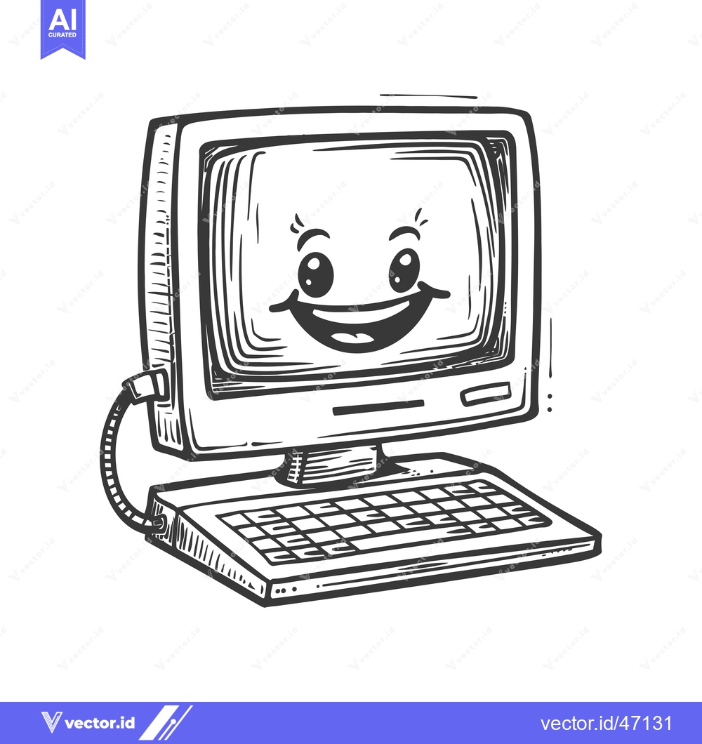Premium Vector of Hand-drawn Sketch of a Smiling Retro Computer