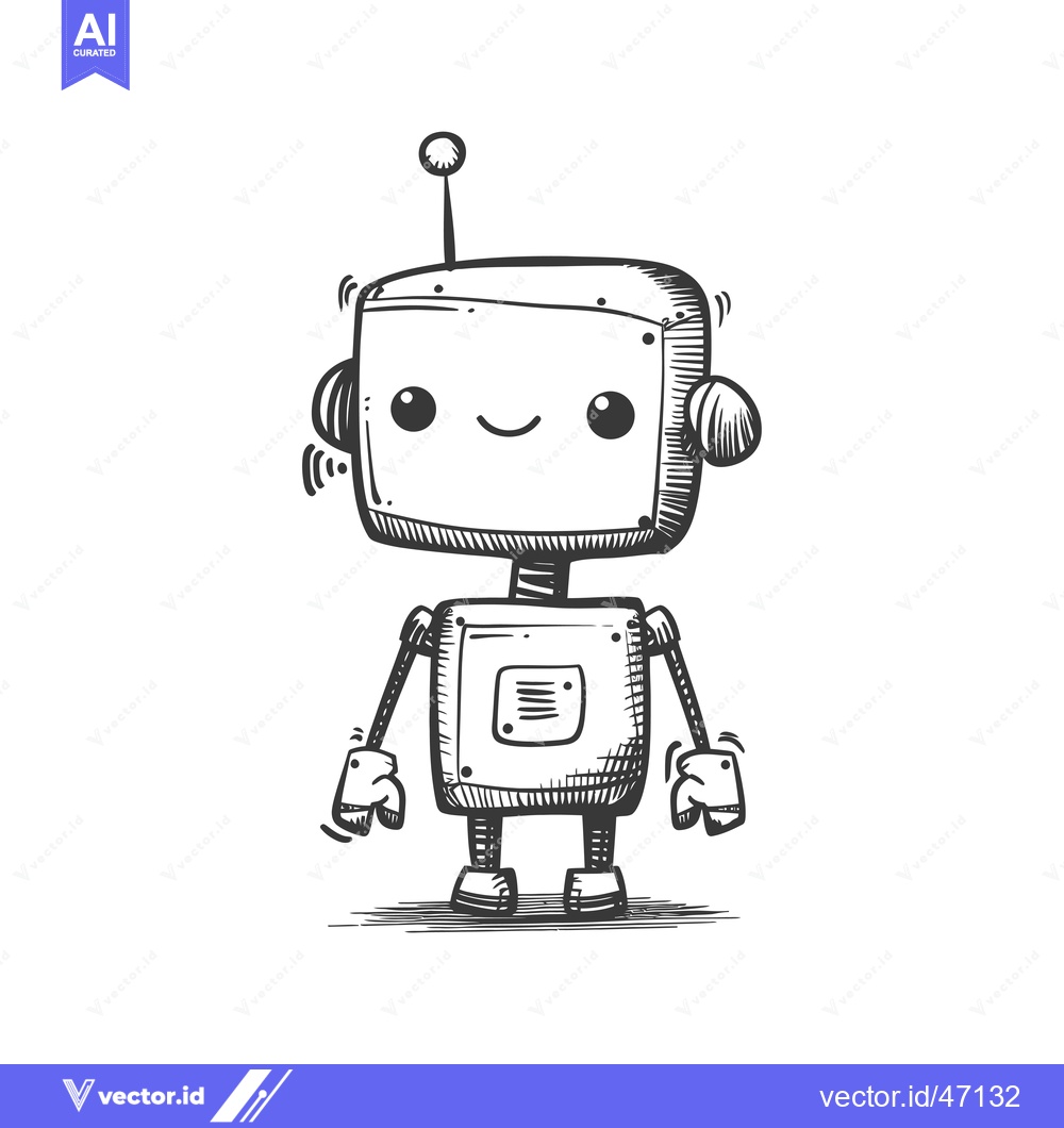 Premium Vector of Hand-drawn Sketch of a Smiling Robot with Antenna