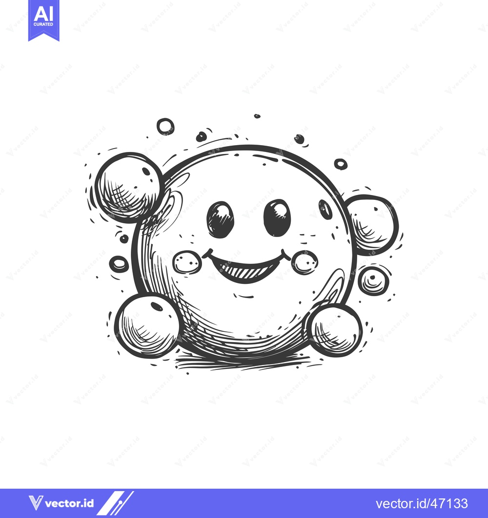 Premium Vector of Hand-drawn sketch of a smiling round character with small circles surr