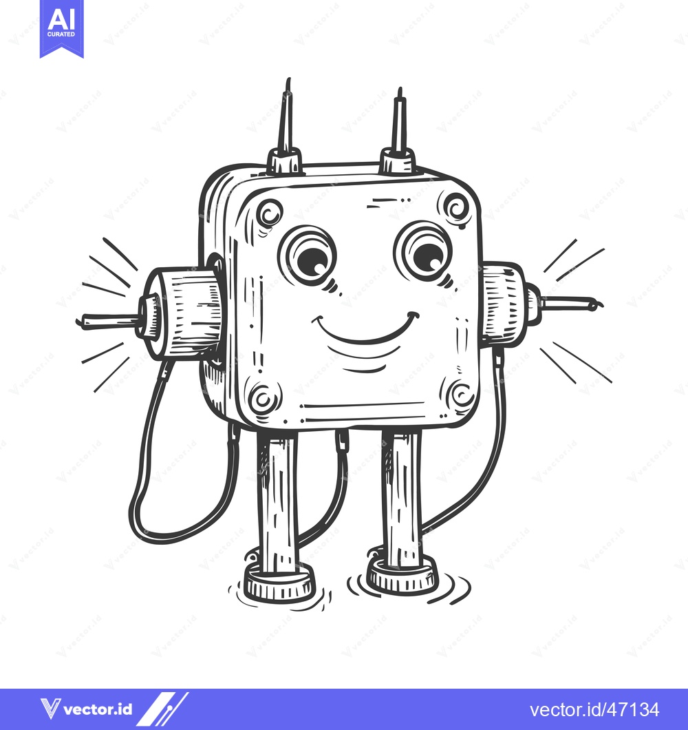 Premium Vector dari Hand-Drawn Sketch of a Smiling, Square-Shaped Robot with Antennas