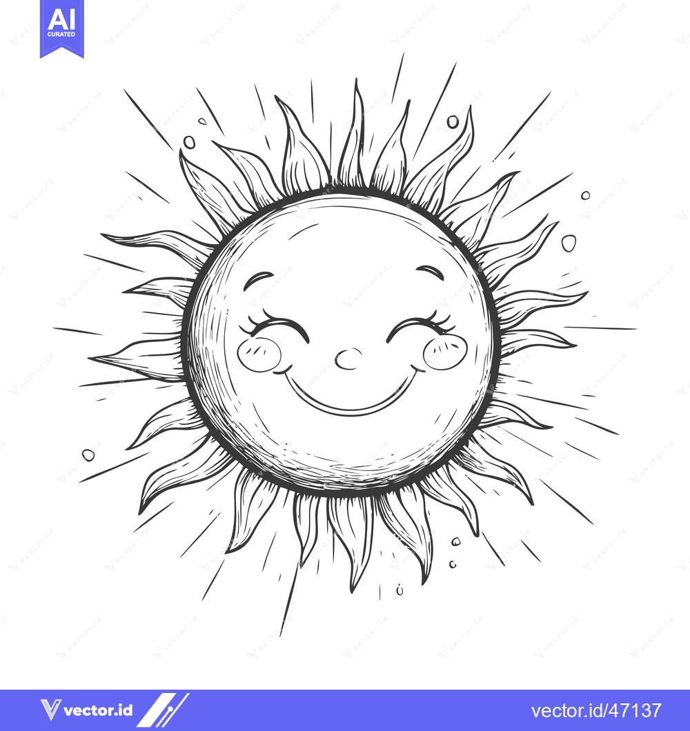 Premium Vector of Hand-Drawn Sketch of a Smiling Sun with Rays