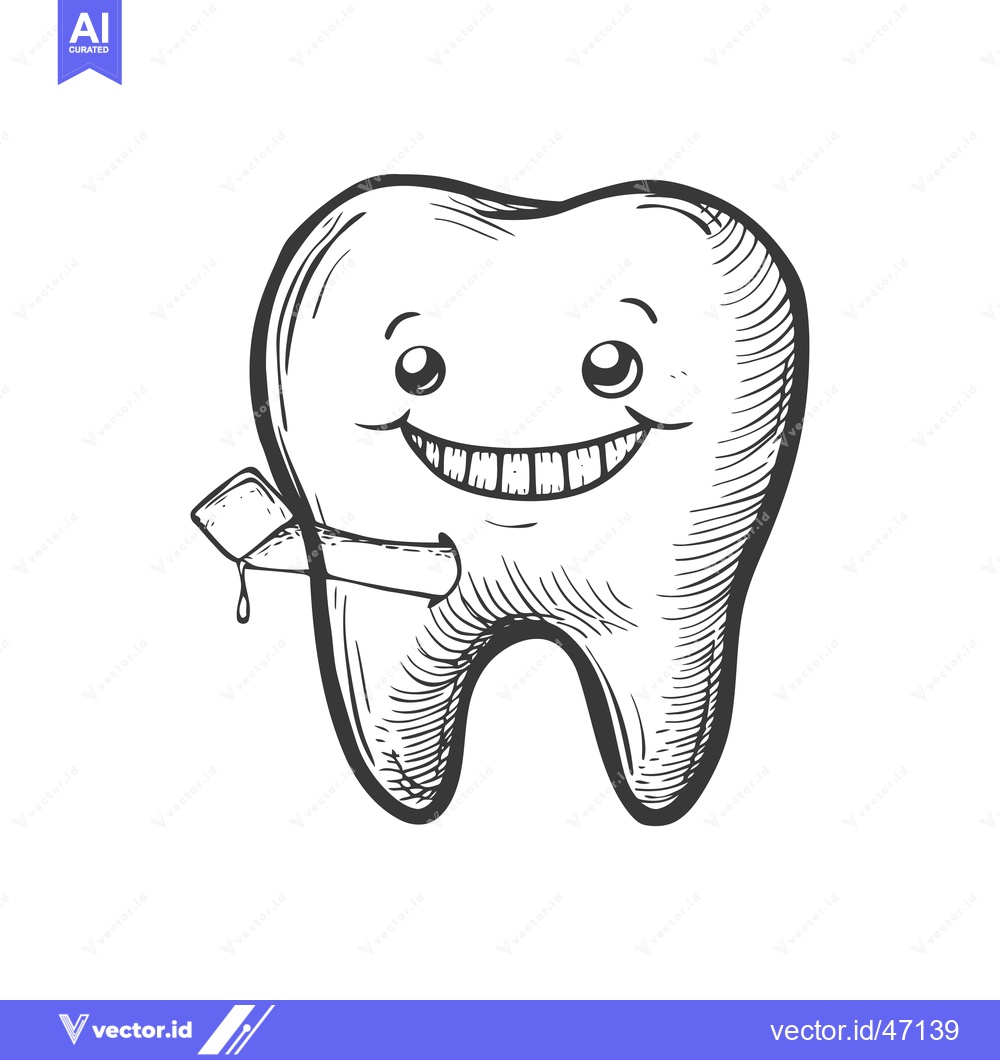 Premium Vector of Hand-Drawn Sketch of a Smiling Tooth Holding a Toothbrush