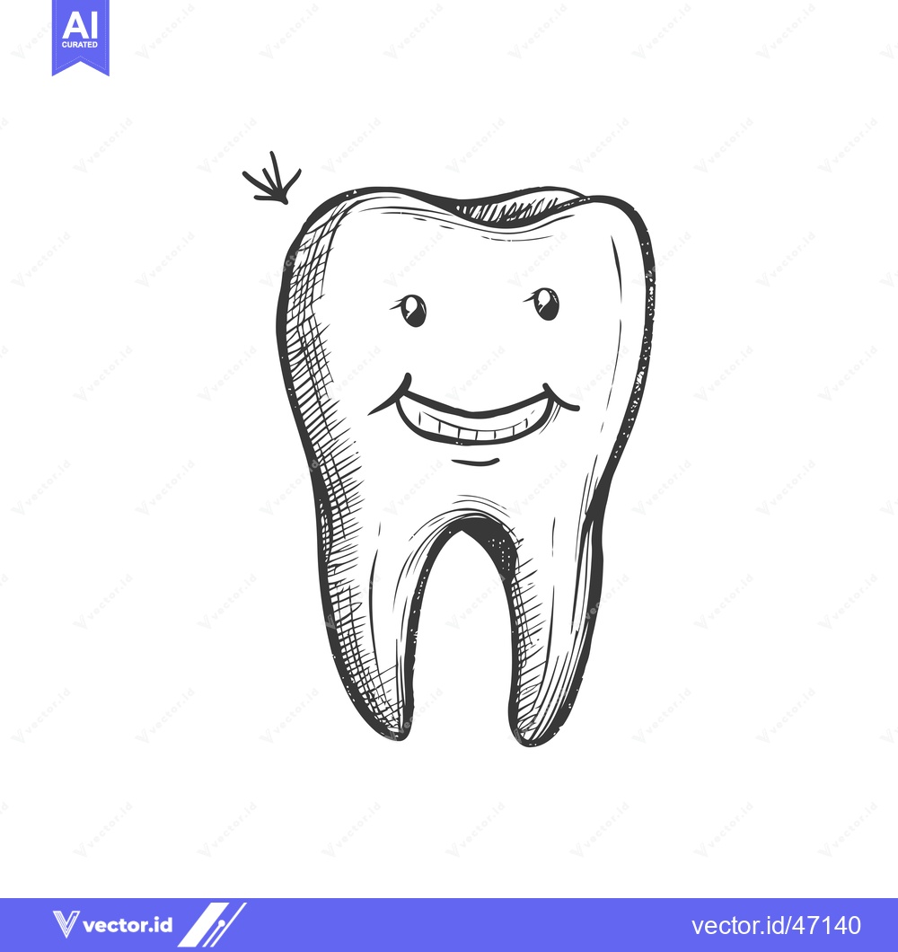 Premium Vector of Hand-drawn sketch of a smiling tooth with a happy expression