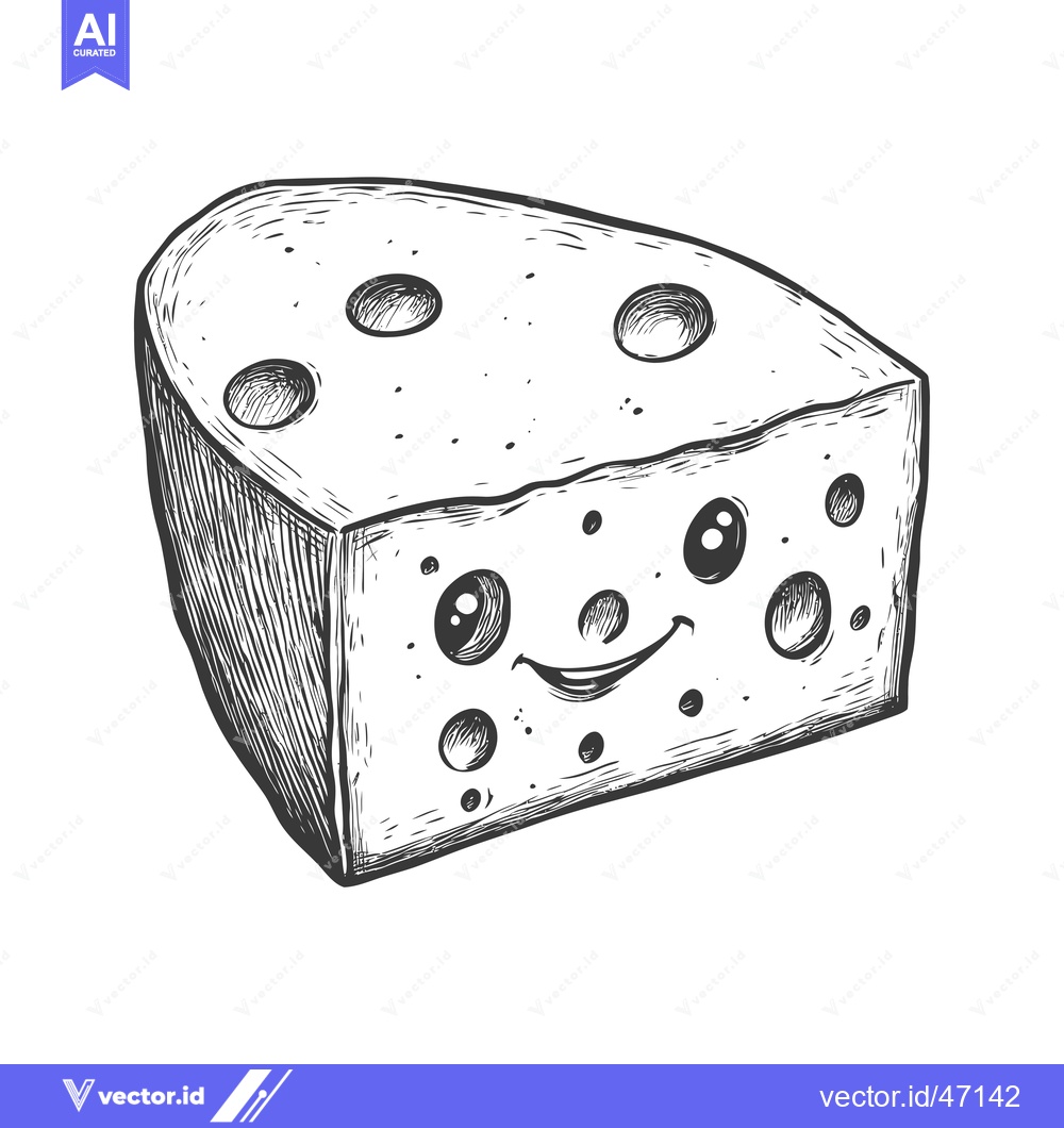 Premium Vector of Hand-drawn sketch of a smiling wedge of Swiss cheese