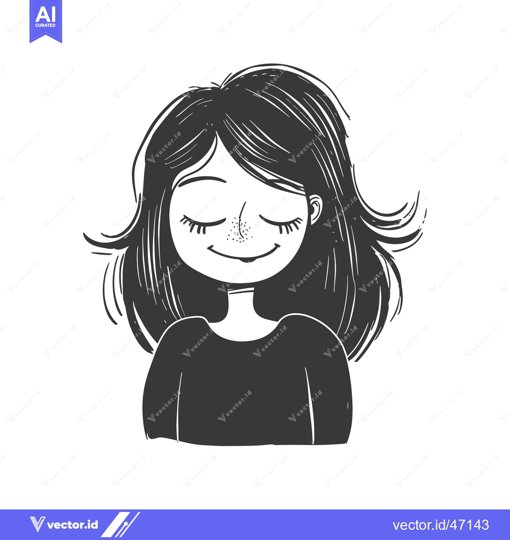 Premium Vector of Hand-Drawn Sketch of a Smiling Woman with Closed Eyes