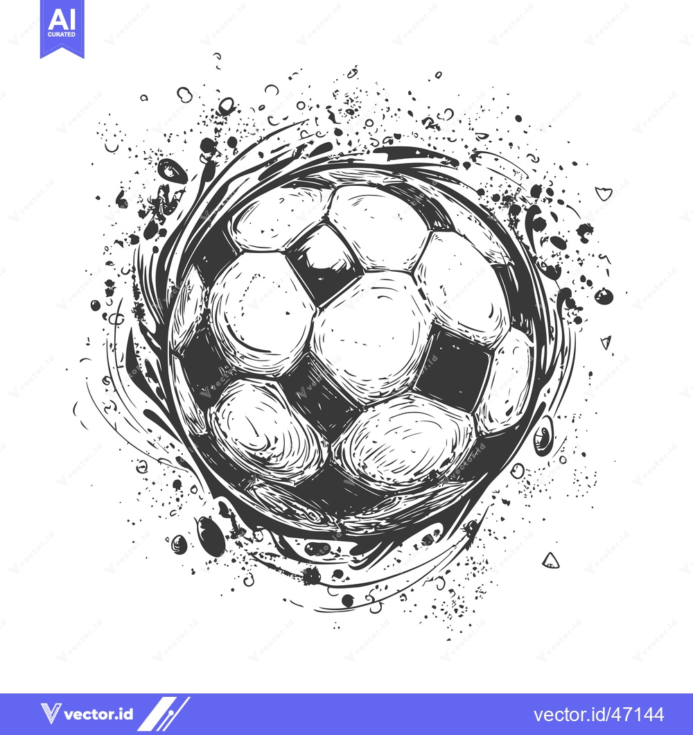 Premium Vector dari Hand-drawn Sketch of a Soccer Ball with a Splashy Background