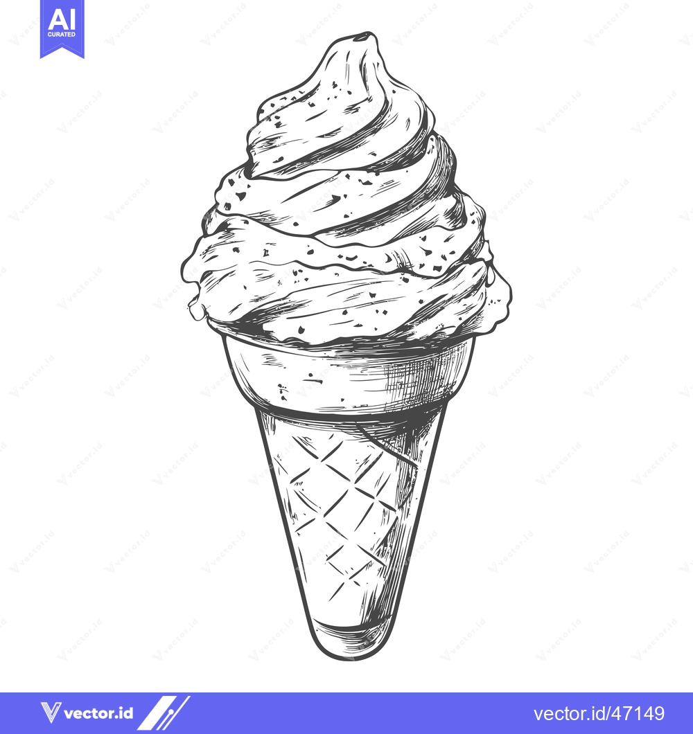 Premium Vector dari Hand-drawn sketch of a soft-serve ice cream cone