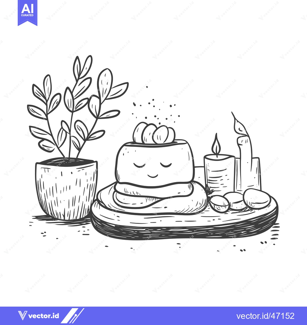 Premium Vector dari Hand-Drawn Sketch of a Spa-Like Setup with a Smiling Coconut, Candles,