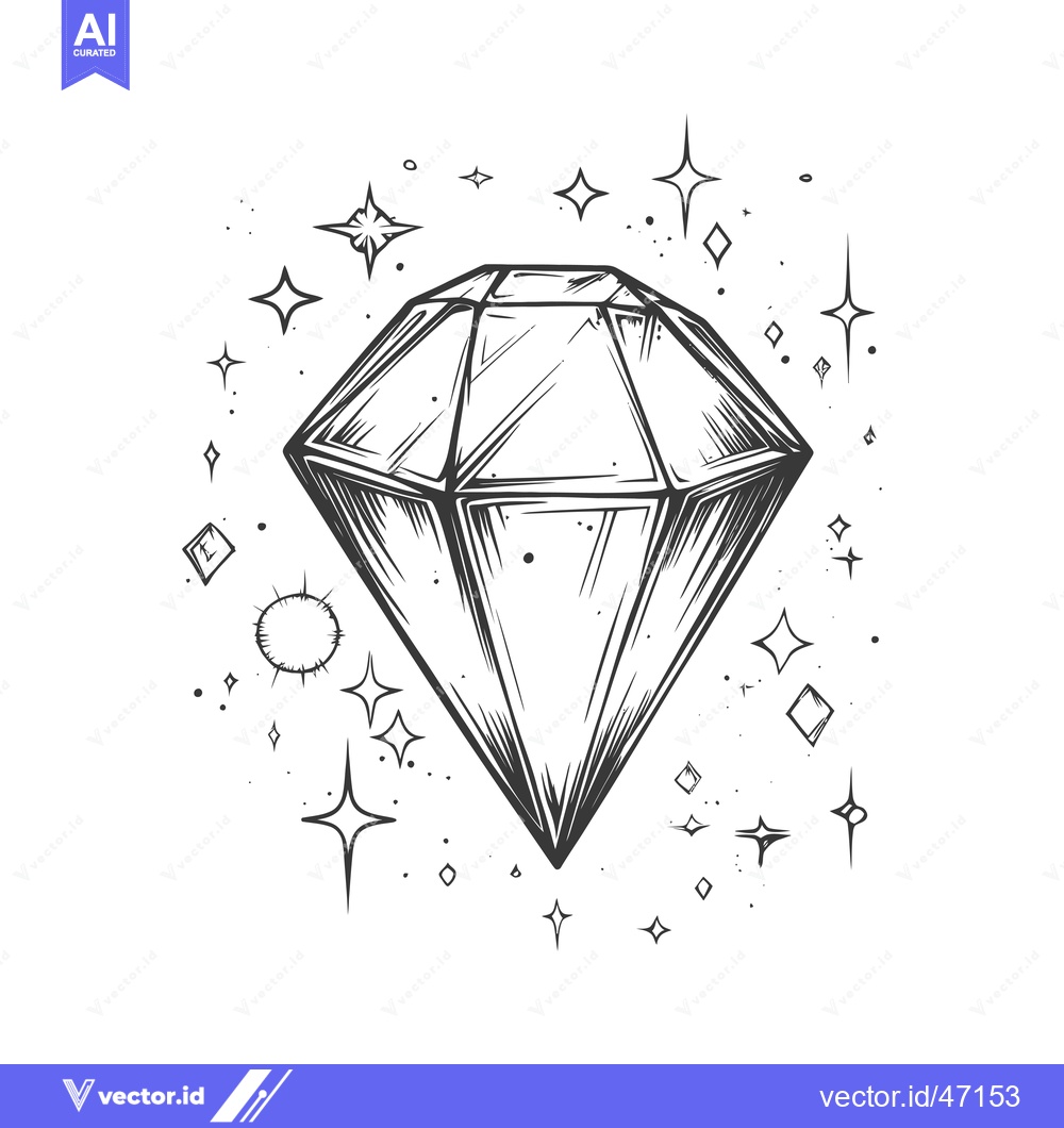 Premium Vector dari Hand-Drawn Sketch of a Sparkling Diamond with Surrounding Stars