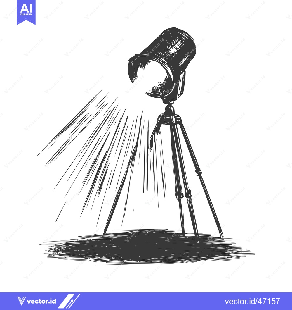 Premium Vector dari Hand-Drawn Sketch of a Spotlight on a Tripod