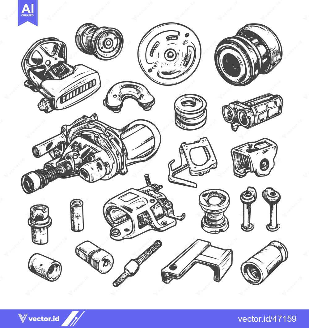 Premium Vector of Hand-Drawn Sketch of Assorted Car Engine Parts