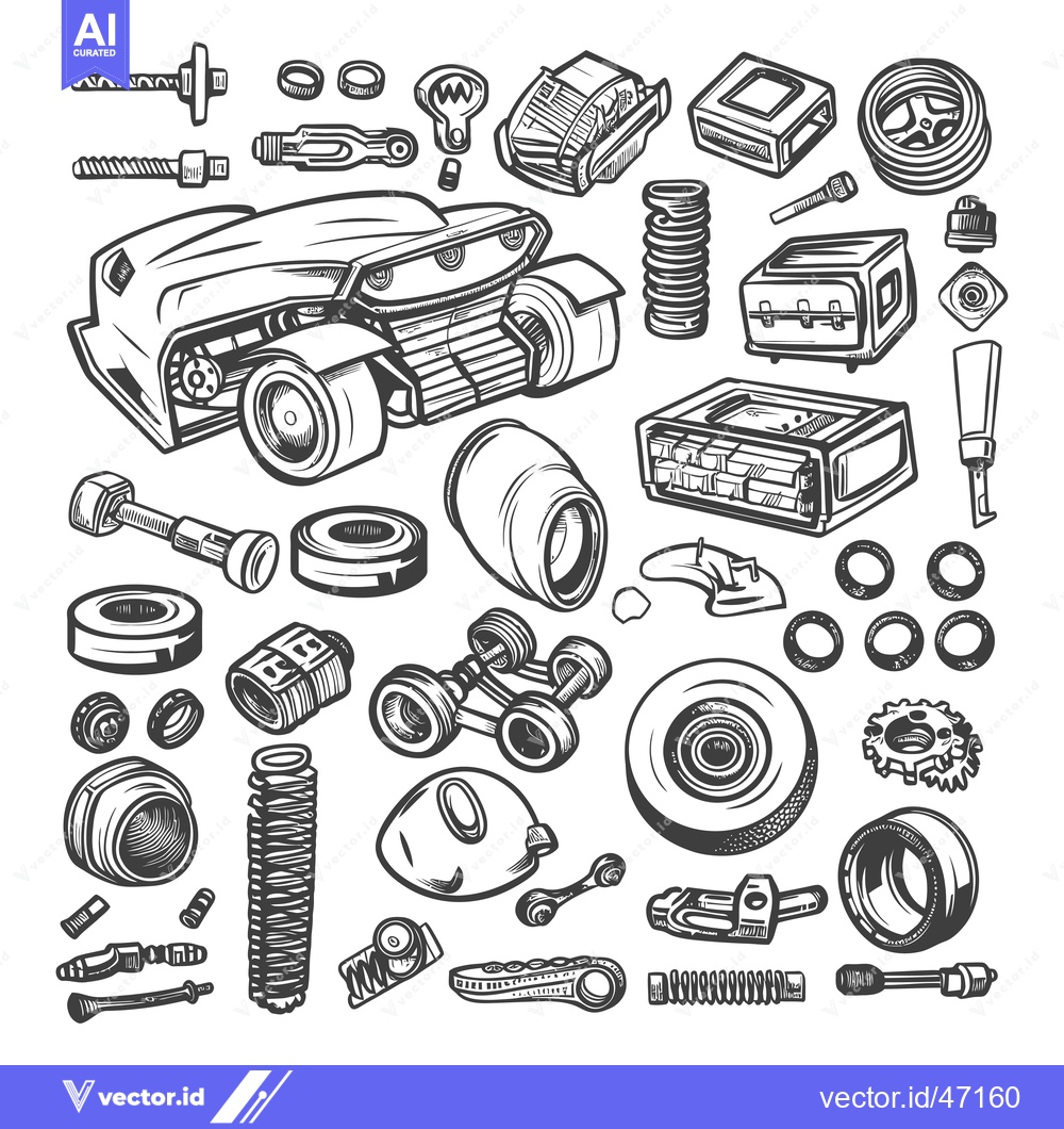 Premium Vector dari Hand-Drawn Sketch of Assorted Car Parts and Accessories