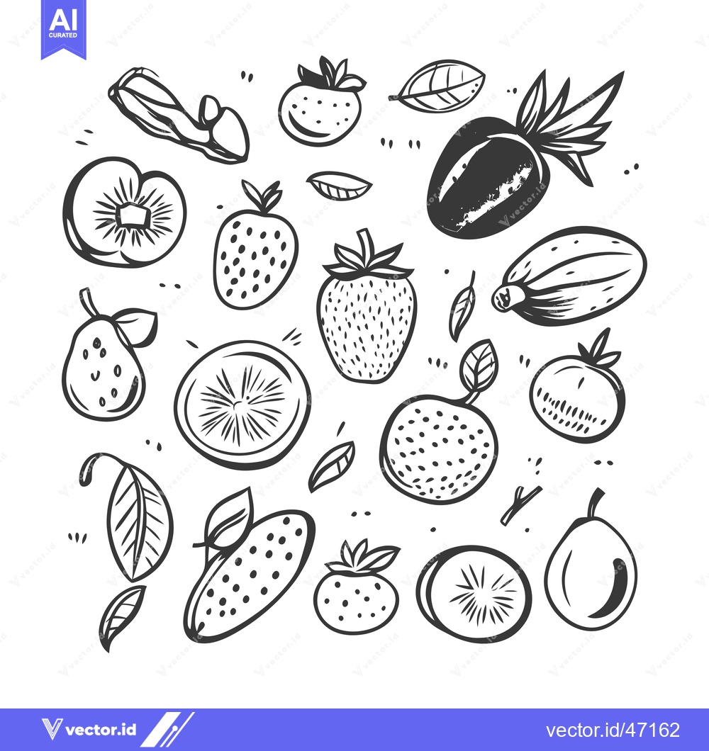 Premium Vector of Hand-Drawn Sketch of Assorted Fruits and Leaves