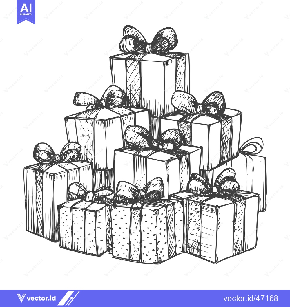 Premium Vector dari Hand-Drawn Sketch of a Stack of Wrapped Gifts with Bows