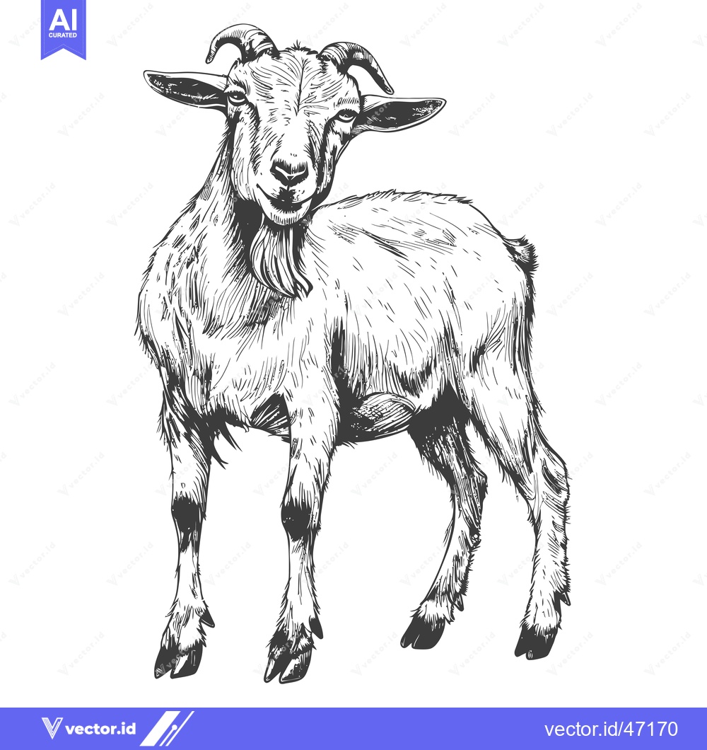 Premium Vector of Hand-Drawn Sketch of a Standing Goat with Curved Horns