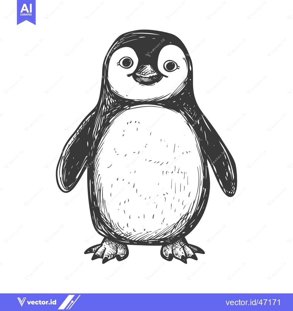 Premium Vector of Hand-Drawn Sketch of a Standing Penguin