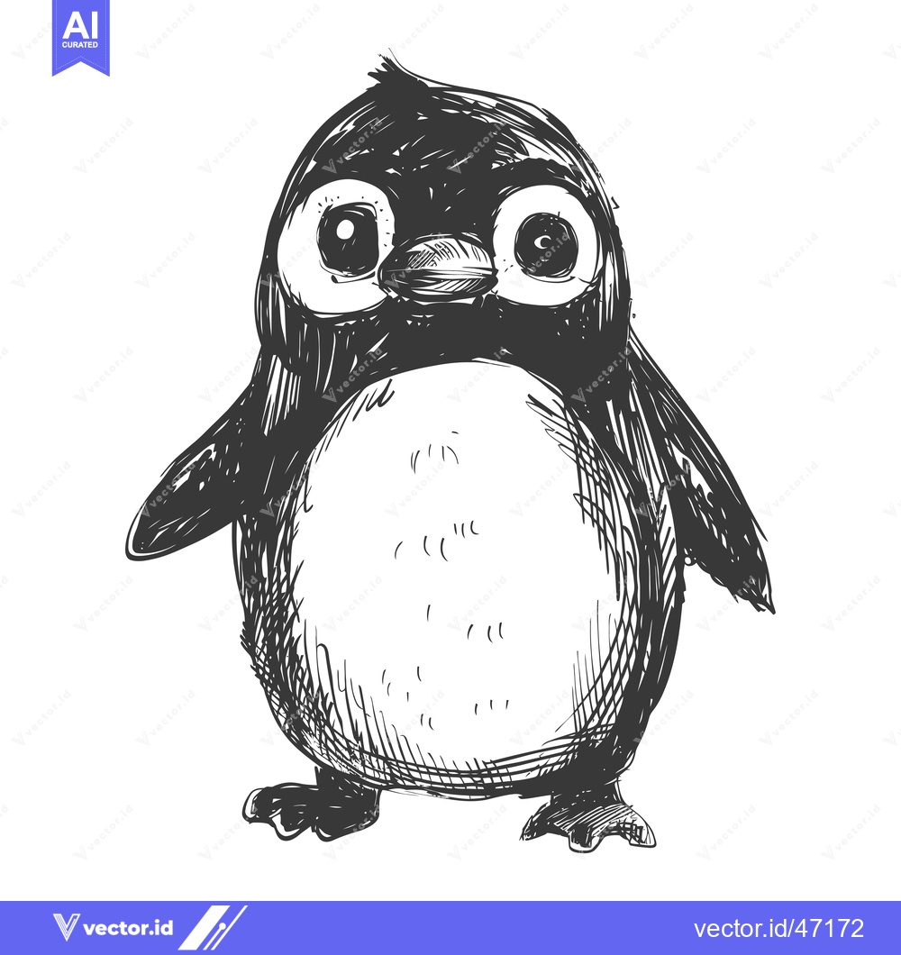 Premium Vector dari Hand-Drawn Sketch of a Standing Penguin with Big Eyes