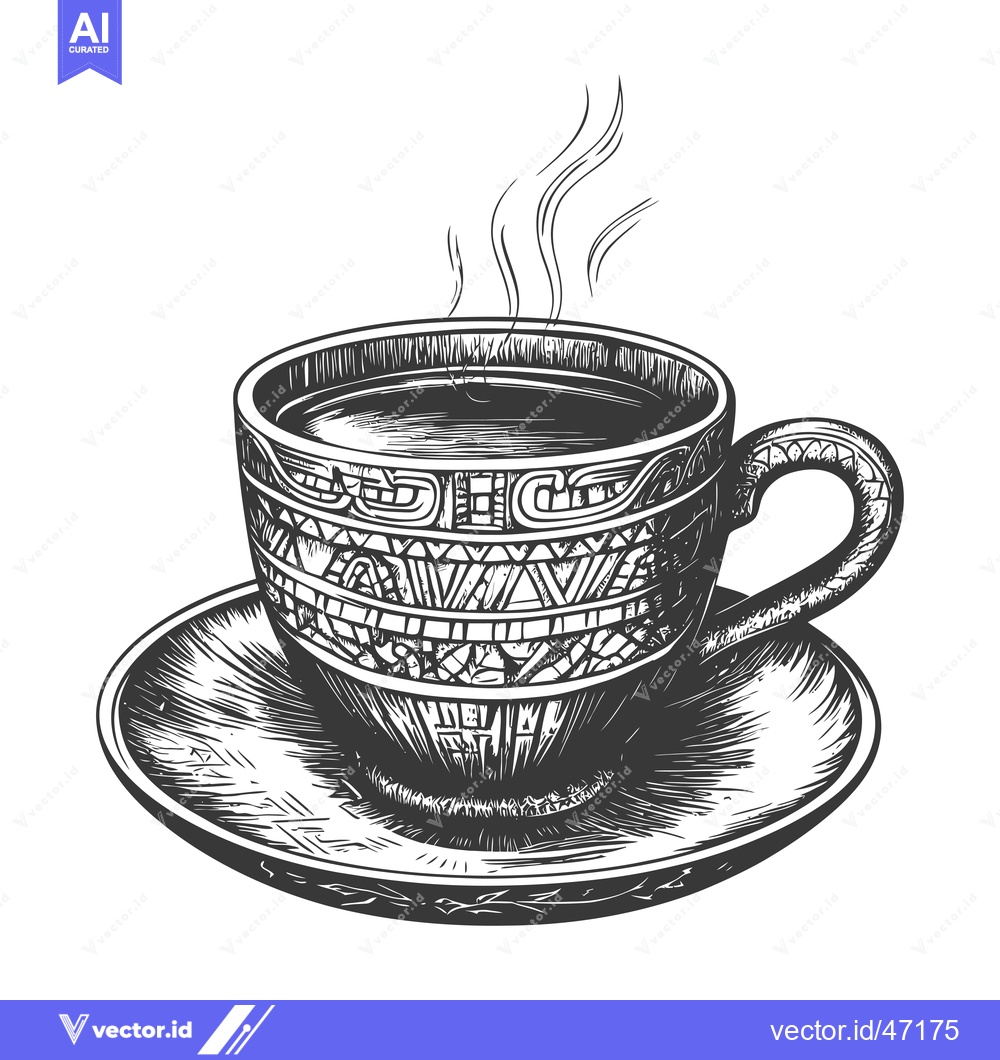 Premium Vector dari Hand-Drawn Sketch of a Steaming Cup of Coffee with Ornate Design