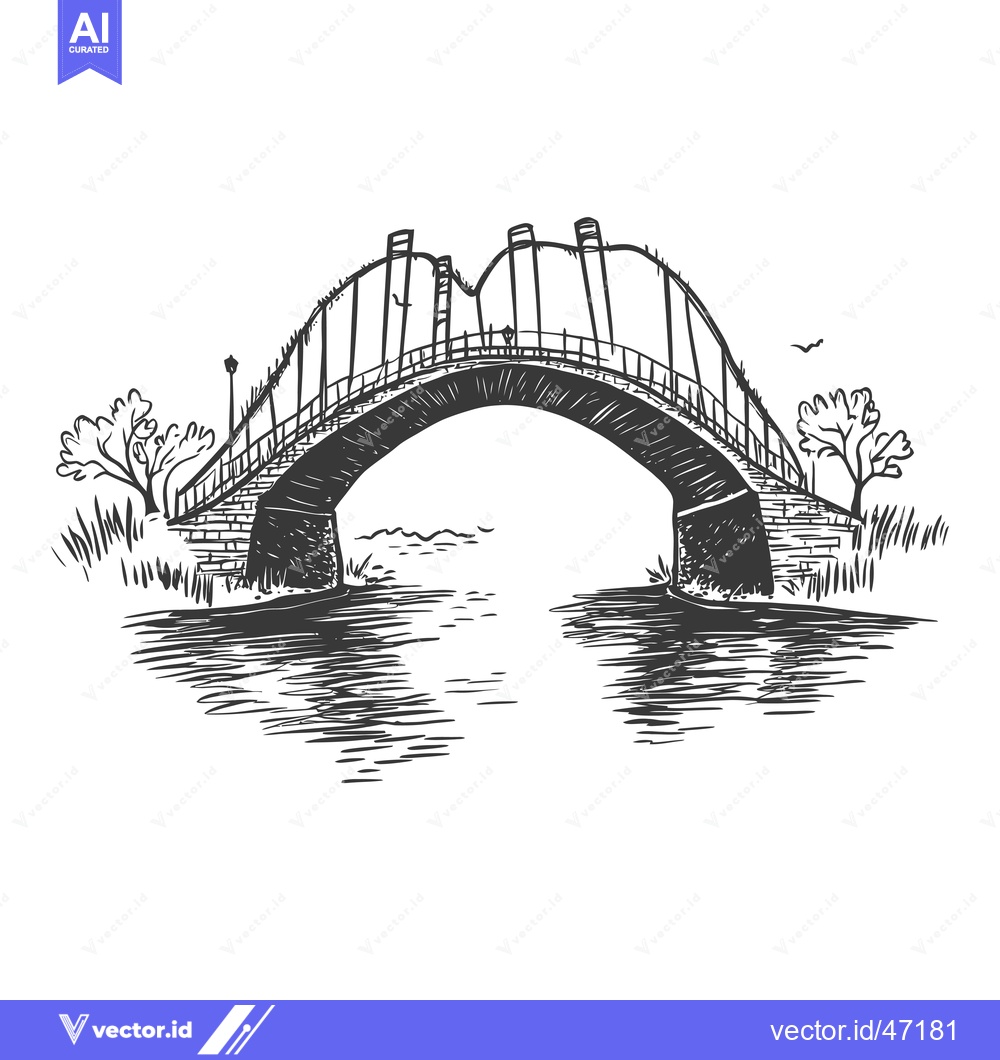 Premium Vector dari Hand-Drawn Sketch of a Stone Bridge Over a River