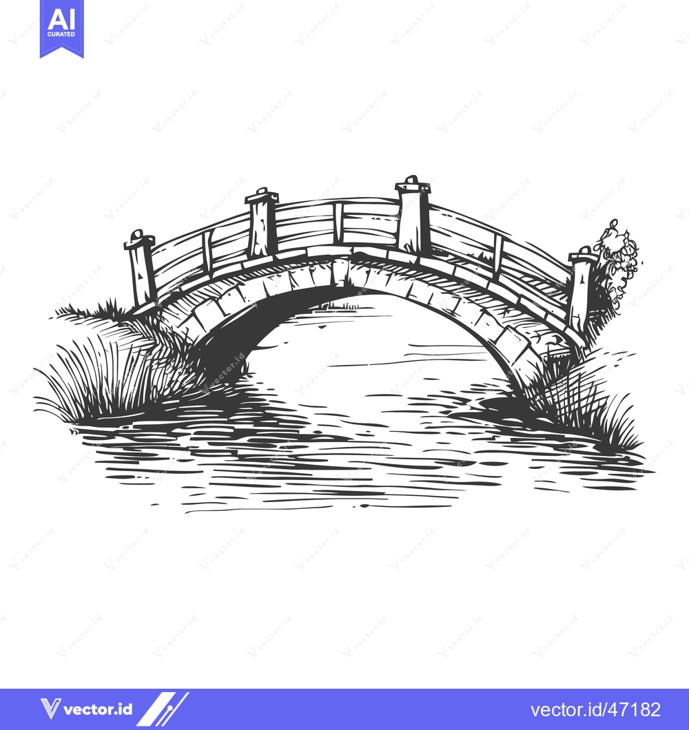 Premium Vector dari Hand-Drawn Sketch of a Stone Bridge Over a River