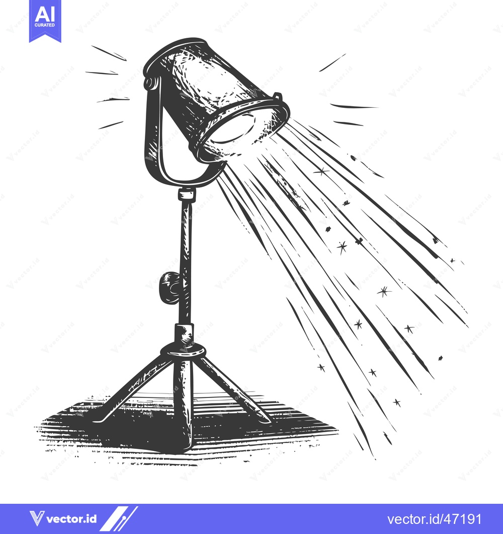 Premium Vector of Hand-Drawn Sketch of a Studio Spotlight on a Tripod with Light Rays