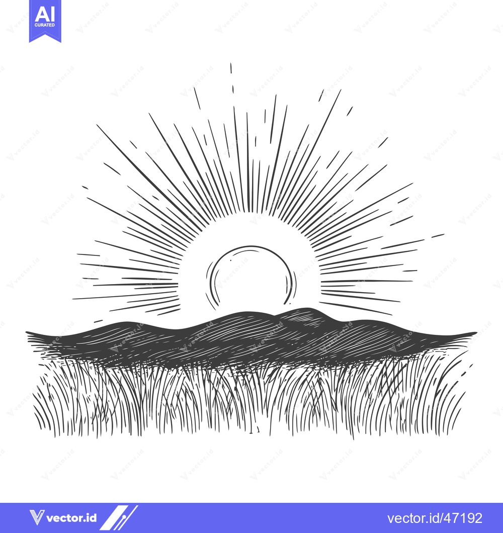Premium Vector of Hand-Drawn Sketch of a Sunrise Over Rolling Hills