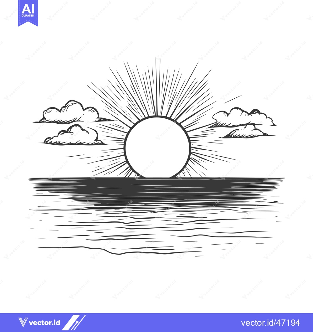 Premium Vector dari Hand-drawn Sketch of a Sunset Over a Body of Water