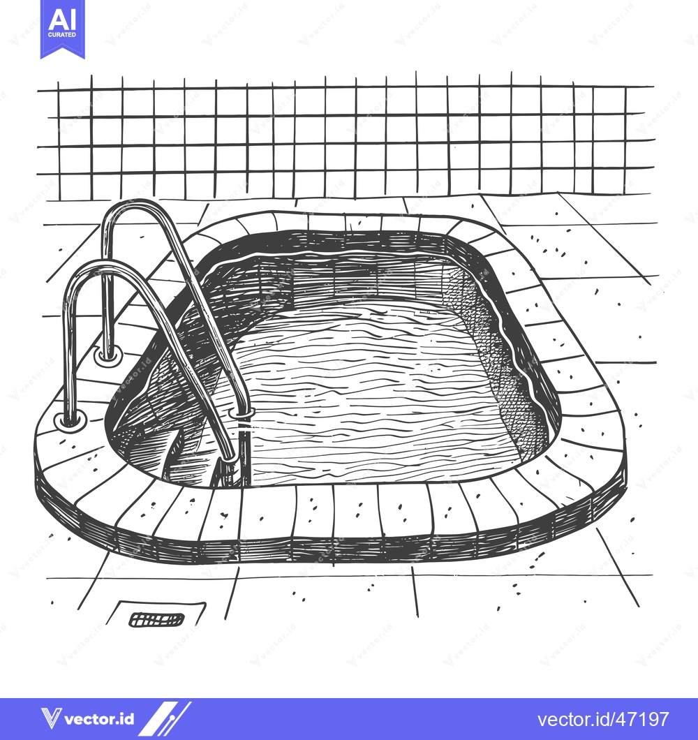 Premium Vector of Hand-drawn sketch of a swimming pool with steps and tiled walls