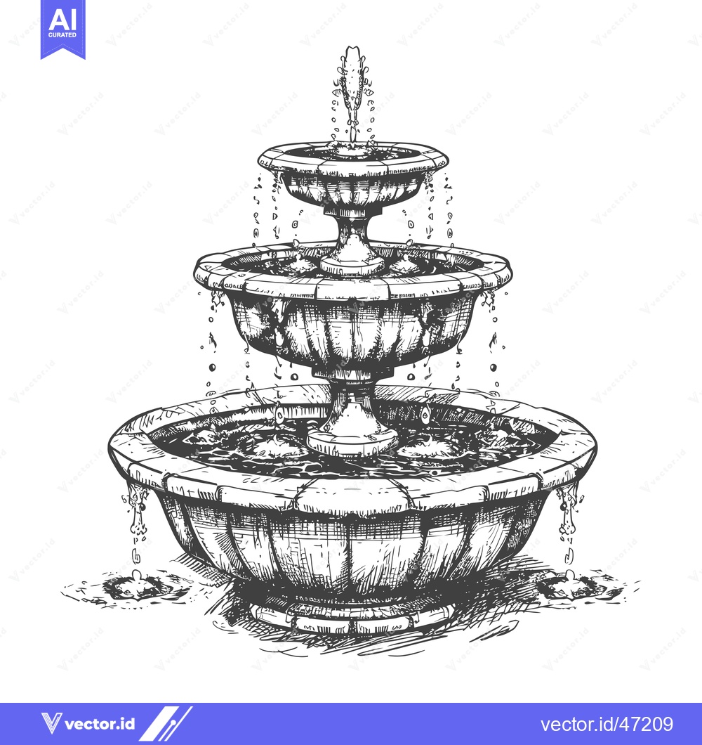 Premium Vector dari Hand-drawn sketch of a three-tiered fountain with flowing water