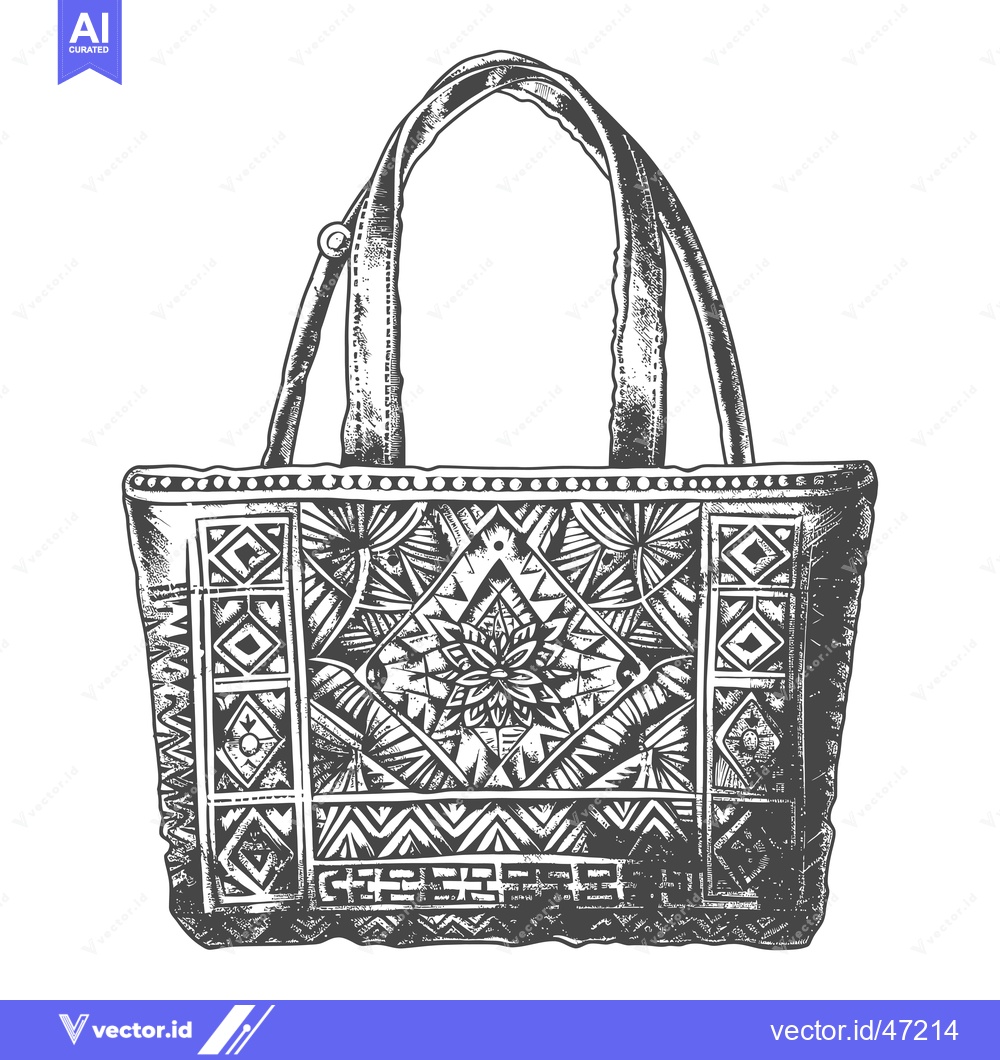 Premium Vector dari Hand Drawn Sketch of a Tote Bag with Geometric Pattern