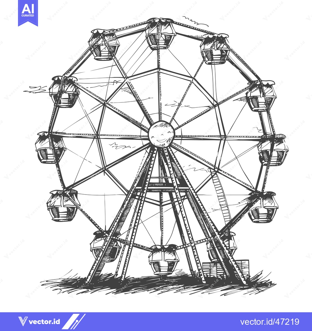 Premium Vector of Hand-drawn sketch of a traditional ferris wheel with gondolas