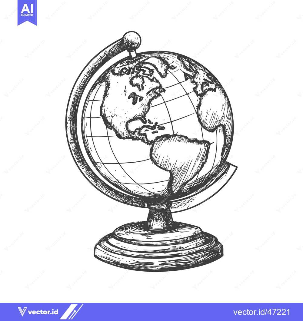 Premium Vector of Hand-Drawn Sketch of a Traditional Globe on a Stand